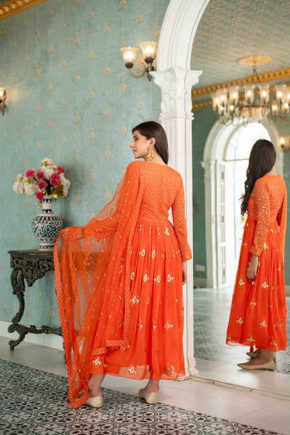 Women's Orange  Choli Style Anarkali Set - Label Shaurya Sanadhya