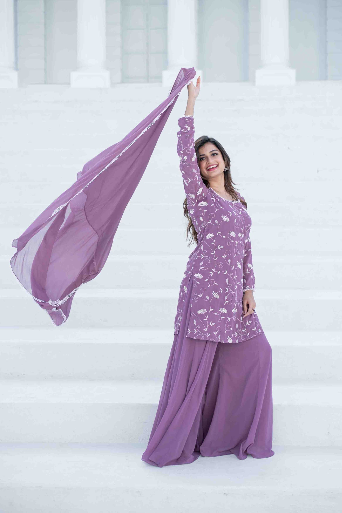 Women's Lilac Thread Work Georgette Kurta Set - Label Shaurya Sanadhya