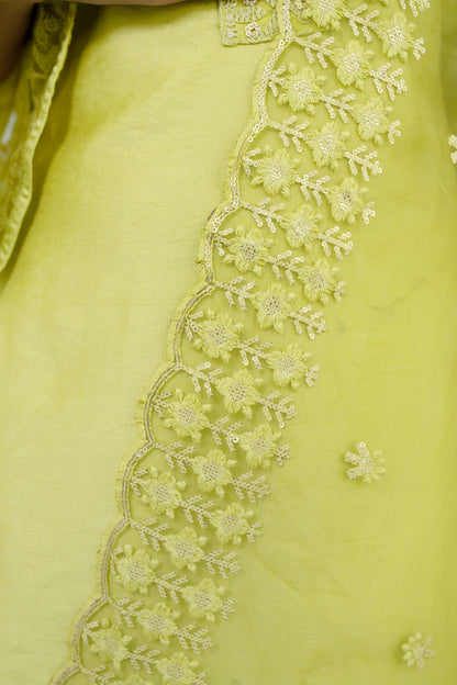 Women's Lime Green Kurta With Lace Work (3pcs set) - Label Shaurya Sanadhya