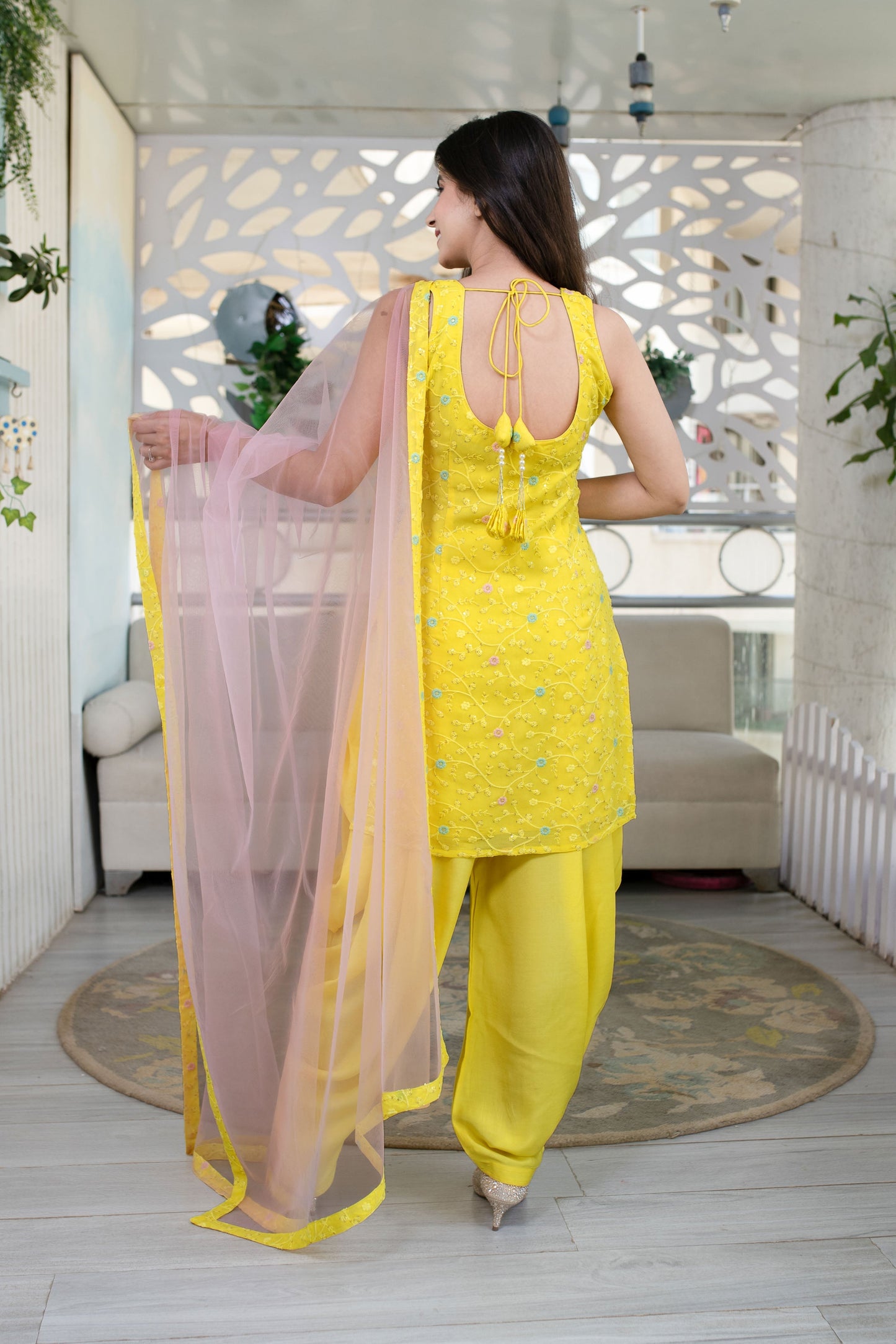 Women's Yellow And Pink Patiala Set (3pcs set) - Shaurya Sanadhya