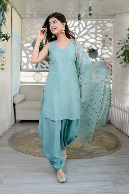 Women's Light Mint Patiala Set (3pcs set) - Label Shaurya Sanadhya