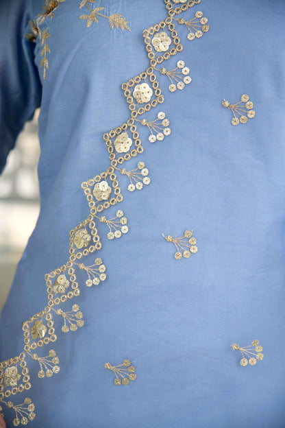 Women's Powder Blue Embellished Kurta Set (3pcs set) - Label Shaurya Sanadhya