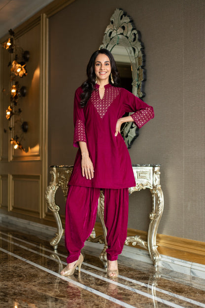 Women's Velvet Magenta Coord Set - Label Shaurya Sanadhya