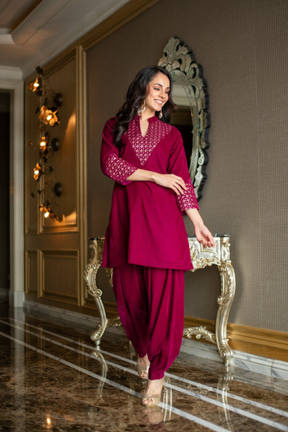 Women's Velvet Magenta Coord Set - Label Shaurya Sanadhya