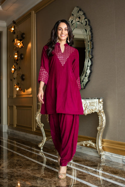 Women's Velvet Magenta Coord Set - Label Shaurya Sanadhya