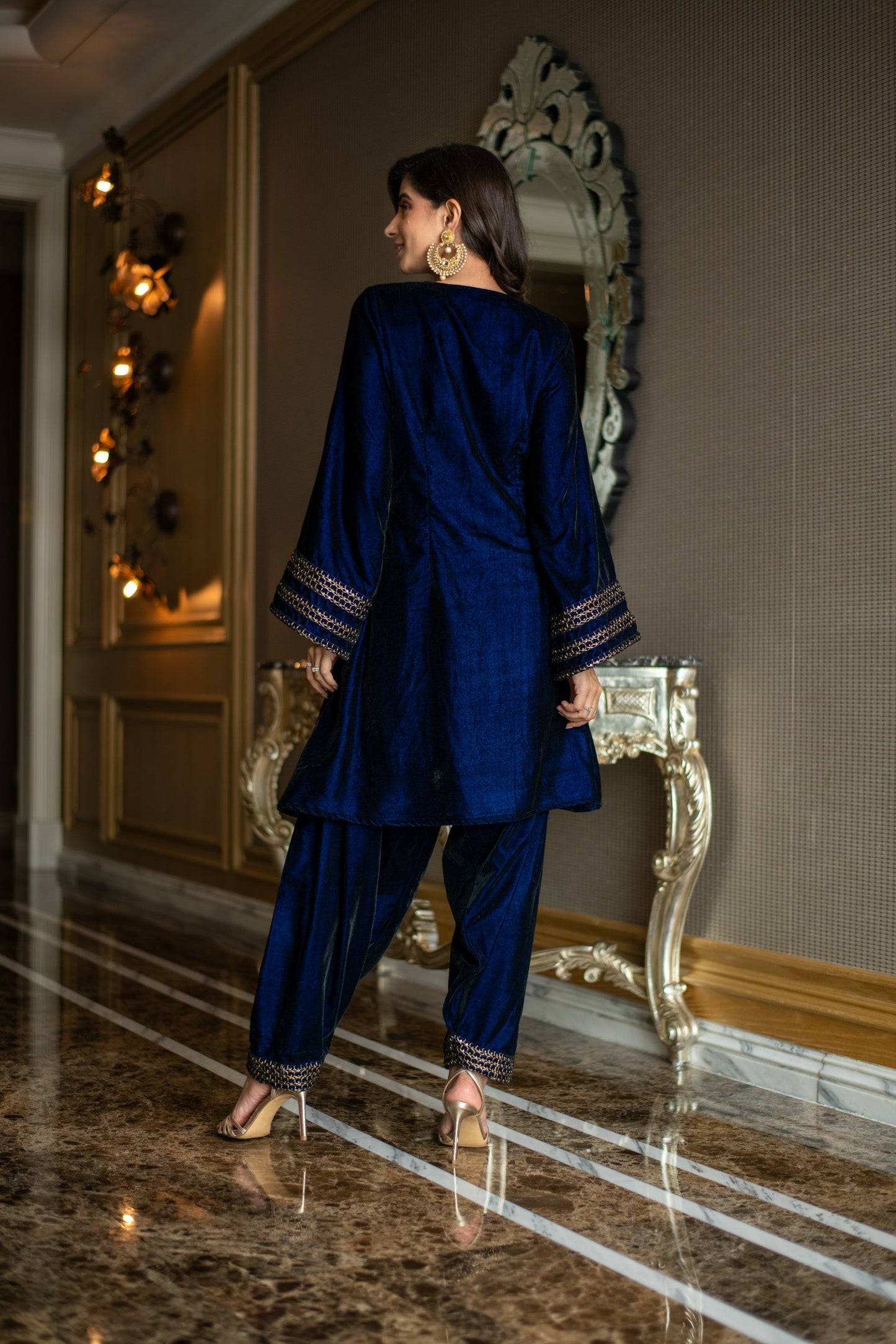 Women's Velvet Royal Blue Co-Ord Set - Label Shaurya Sanadhya