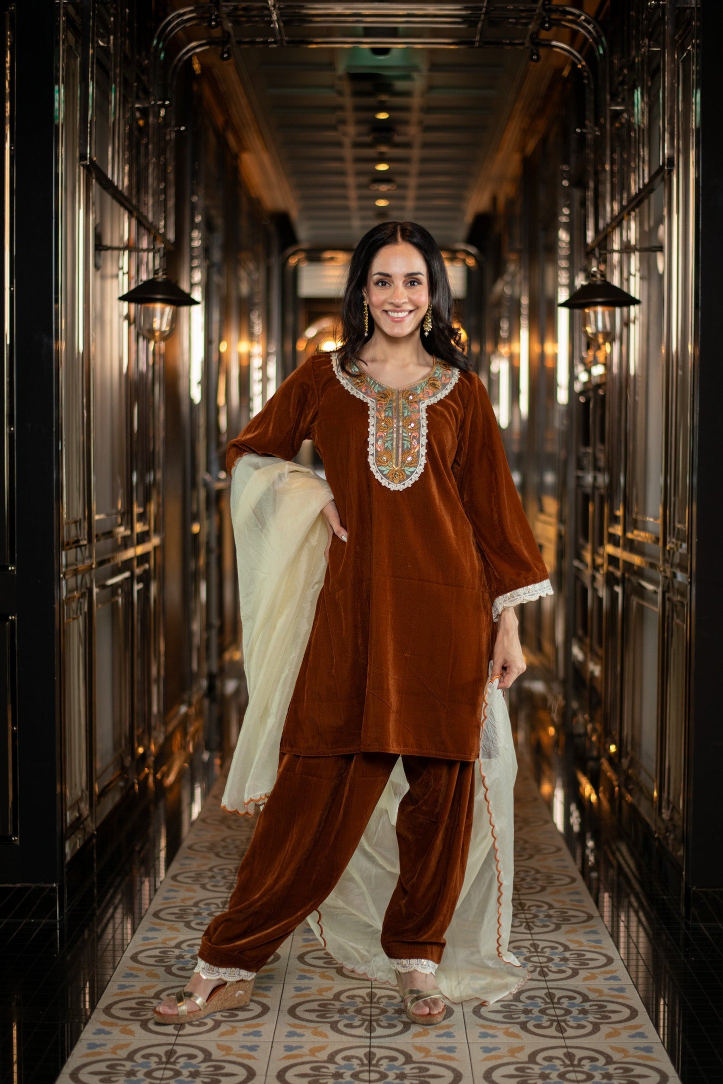 Women's Velvet Rust Velvet Salwar Set - Label Shaurya Sanadhya