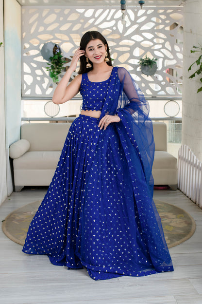 Women's Royal Blue Lehenga (3 Pc Set) - Label Shaurya Sanadhya