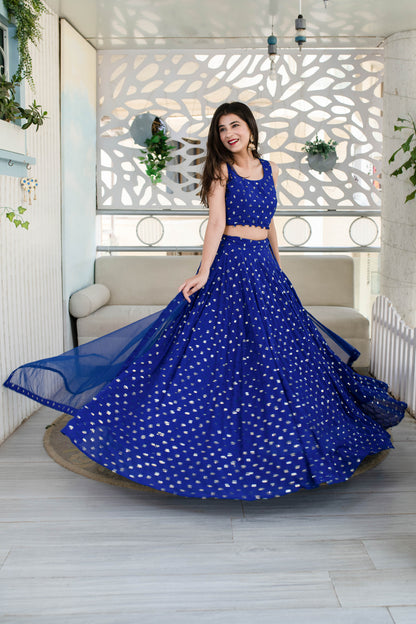 Women's Royal Blue Lehenga (3 Pc Set) - Label Shaurya Sanadhya