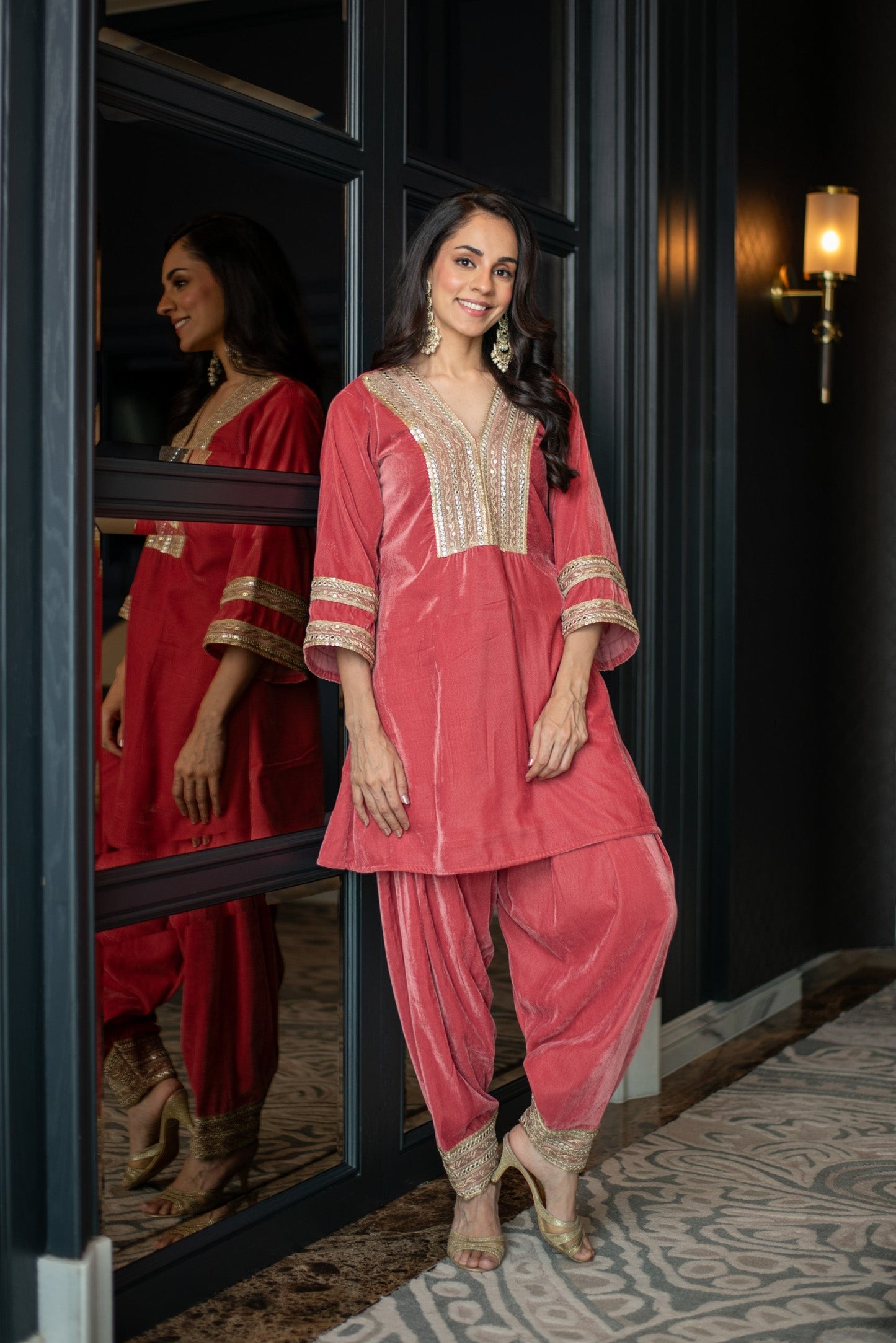 Women's Velvet Dusty Coord Set - Label Shaurya Sanadhya