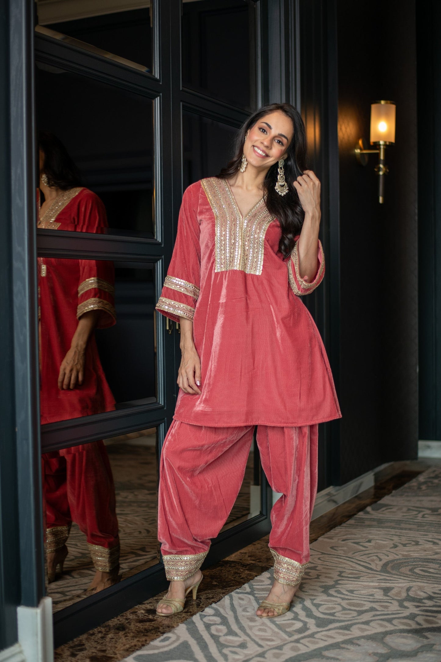 Women's Velvet Dusty Coord Set - Label Shaurya Sanadhya