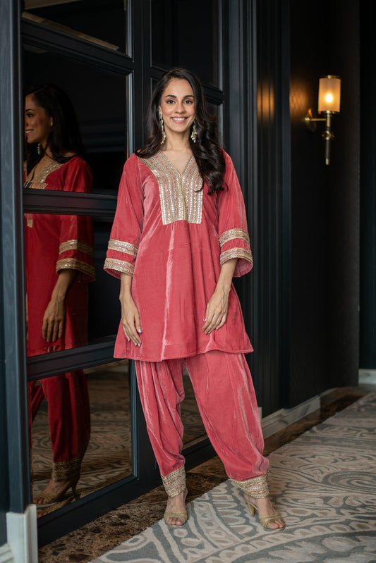 Women's Velvet Dusty Coord Set - Label Shaurya Sanadhya