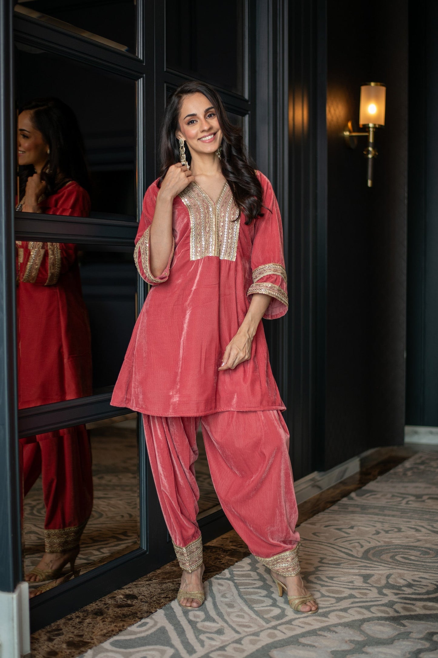 Women's Velvet Dusty Coord Set - Label Shaurya Sanadhya