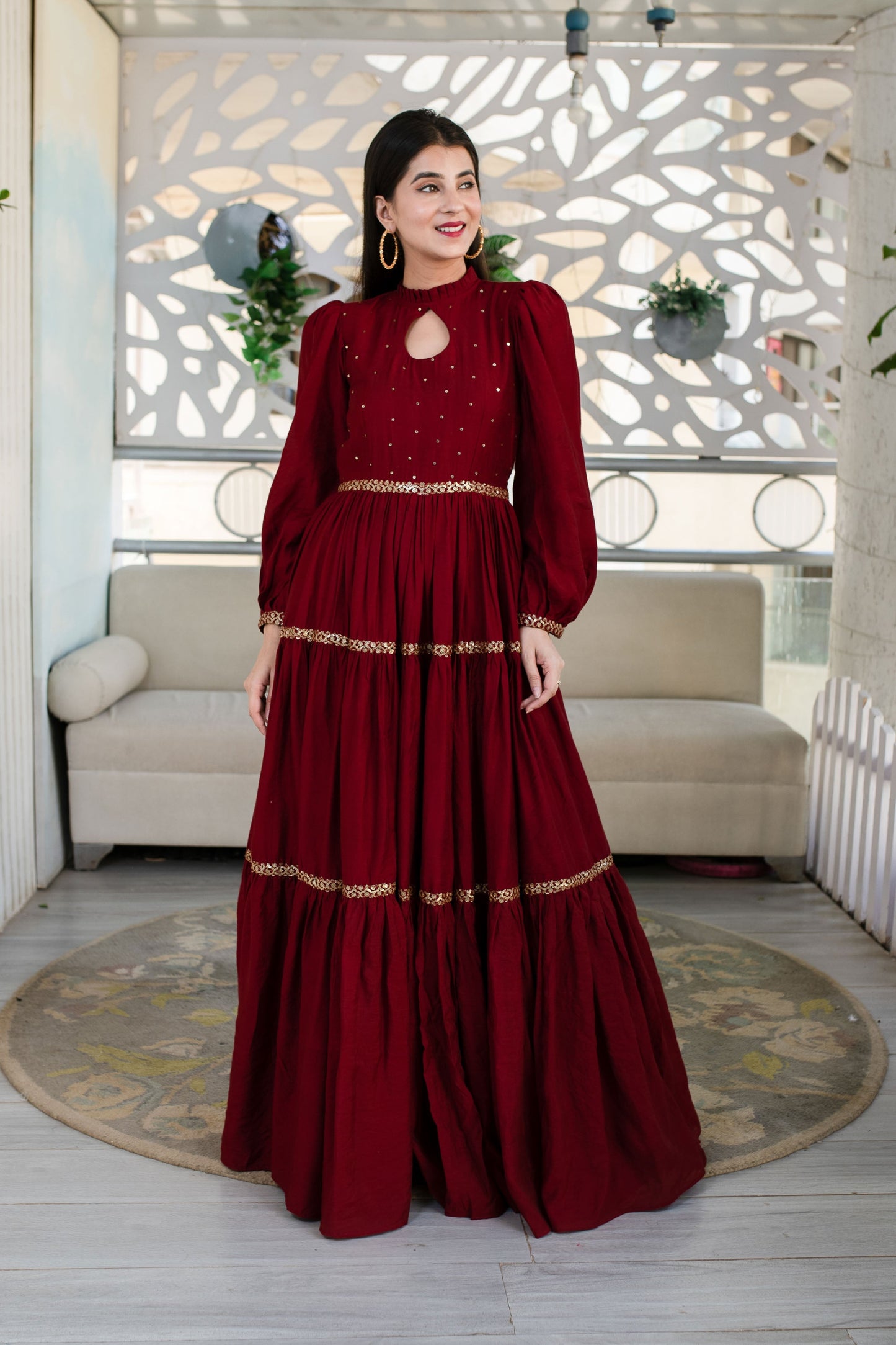 Women's Maroon Hand Work Gown - Label Shaurya Sanadhya