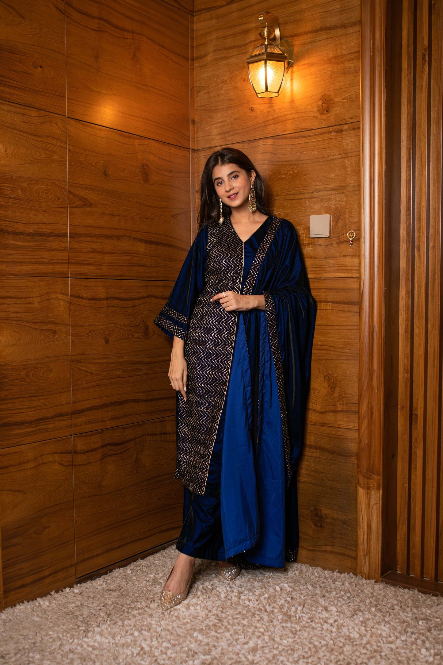 Women's Royal Blue Pannel Kurta Set - Label Shaurya Sanadhya