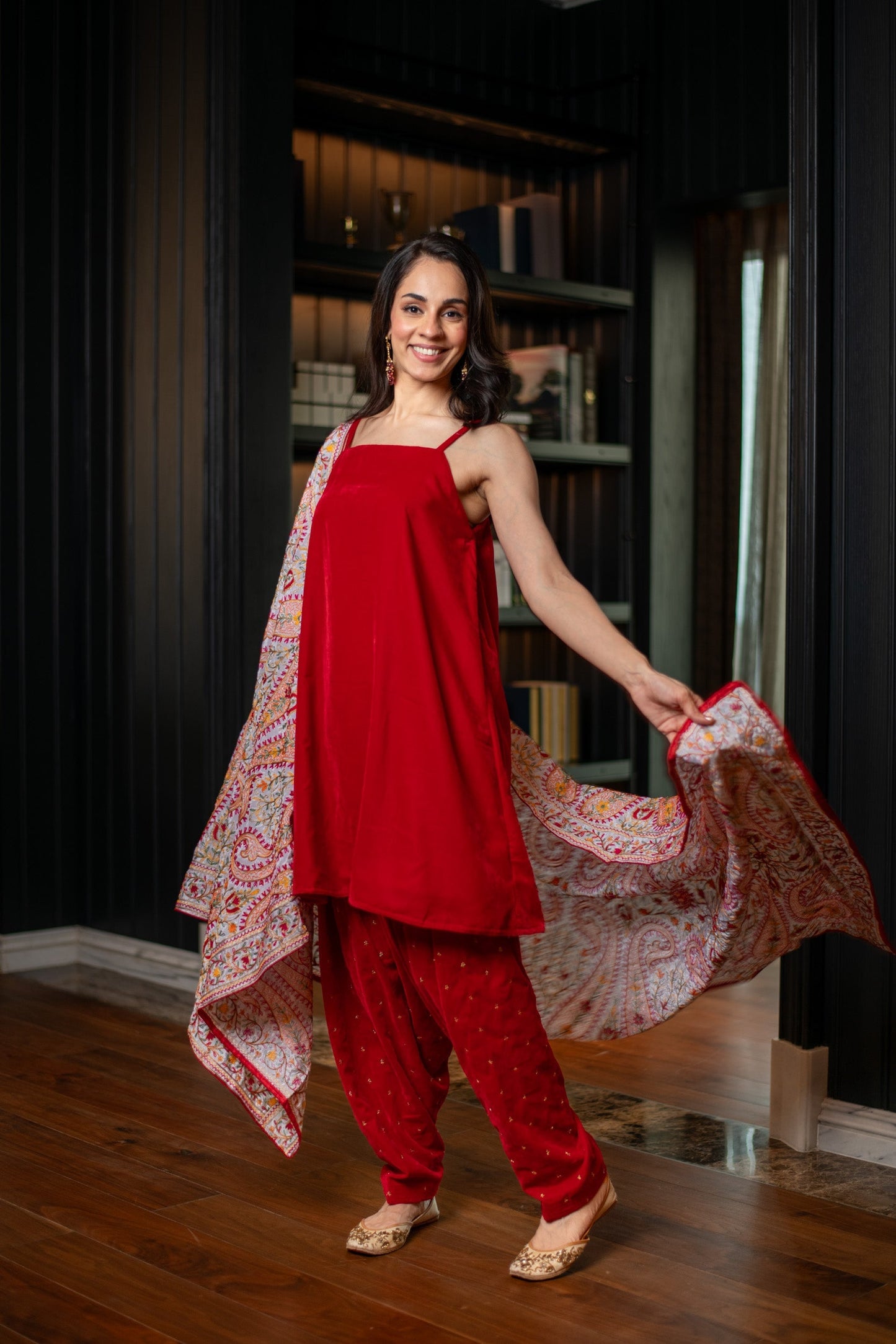 Women's Red Velvet Salwar With Heavy Dupatta - Label Shaurya Sanadhya