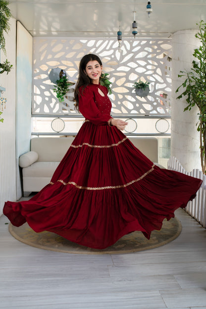 Women's Maroon Hand Work Gown - Label Shaurya Sanadhya