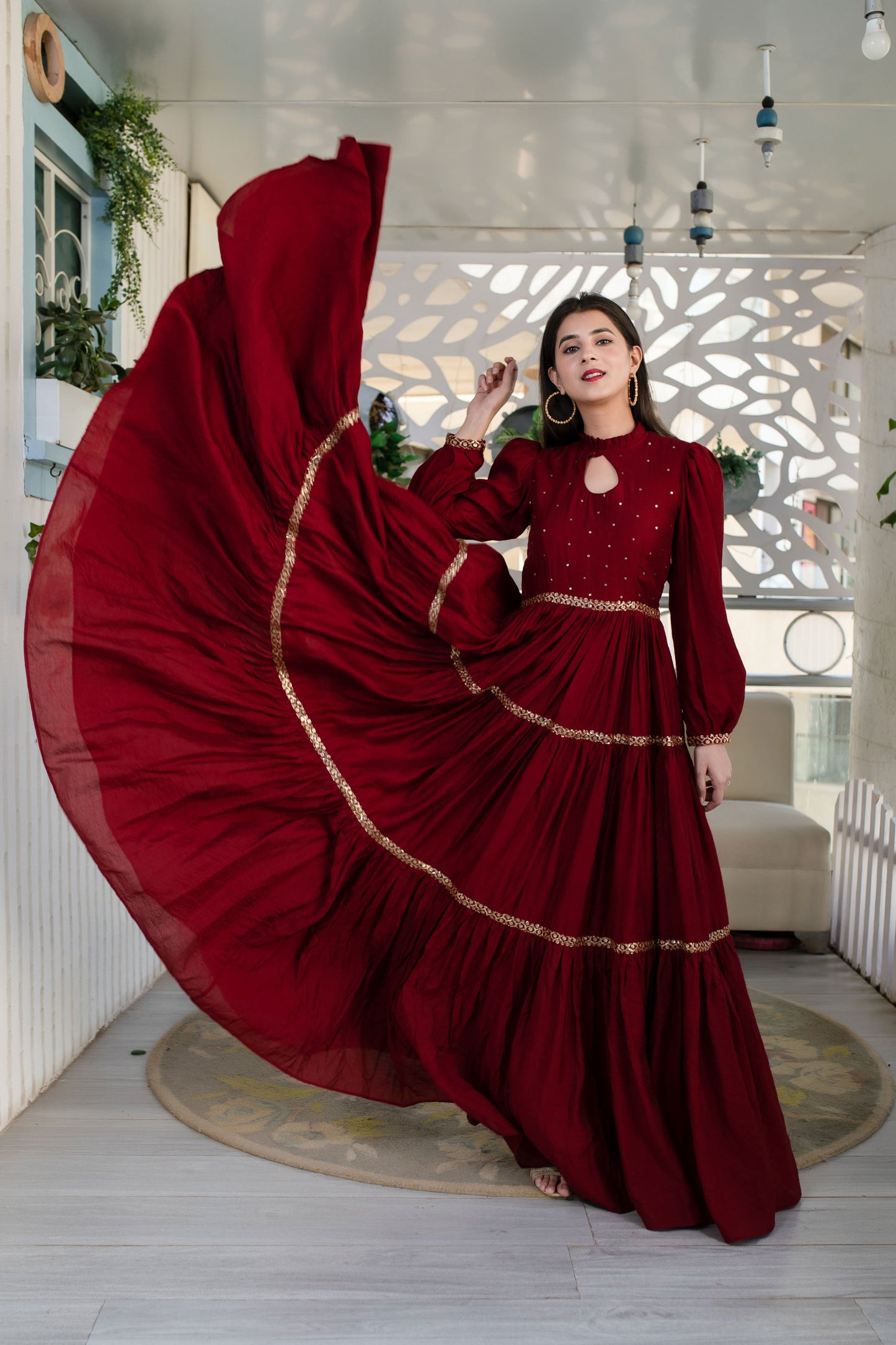 Women's Maroon Hand Work Gown - Label Shaurya Sanadhya