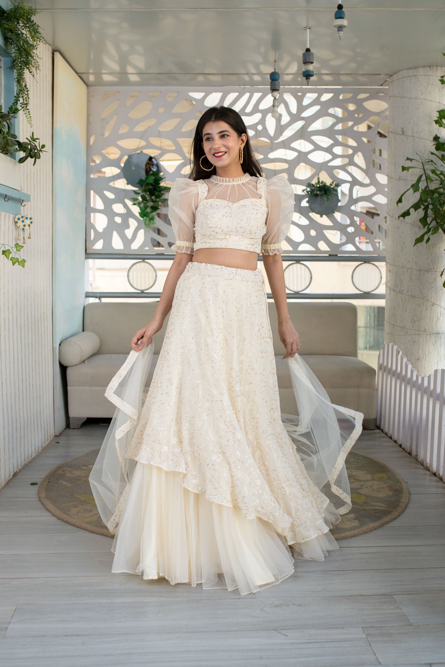 Women's Cream Lehenga ( 3 Pc Set) - Label Shaurya Sanadhya