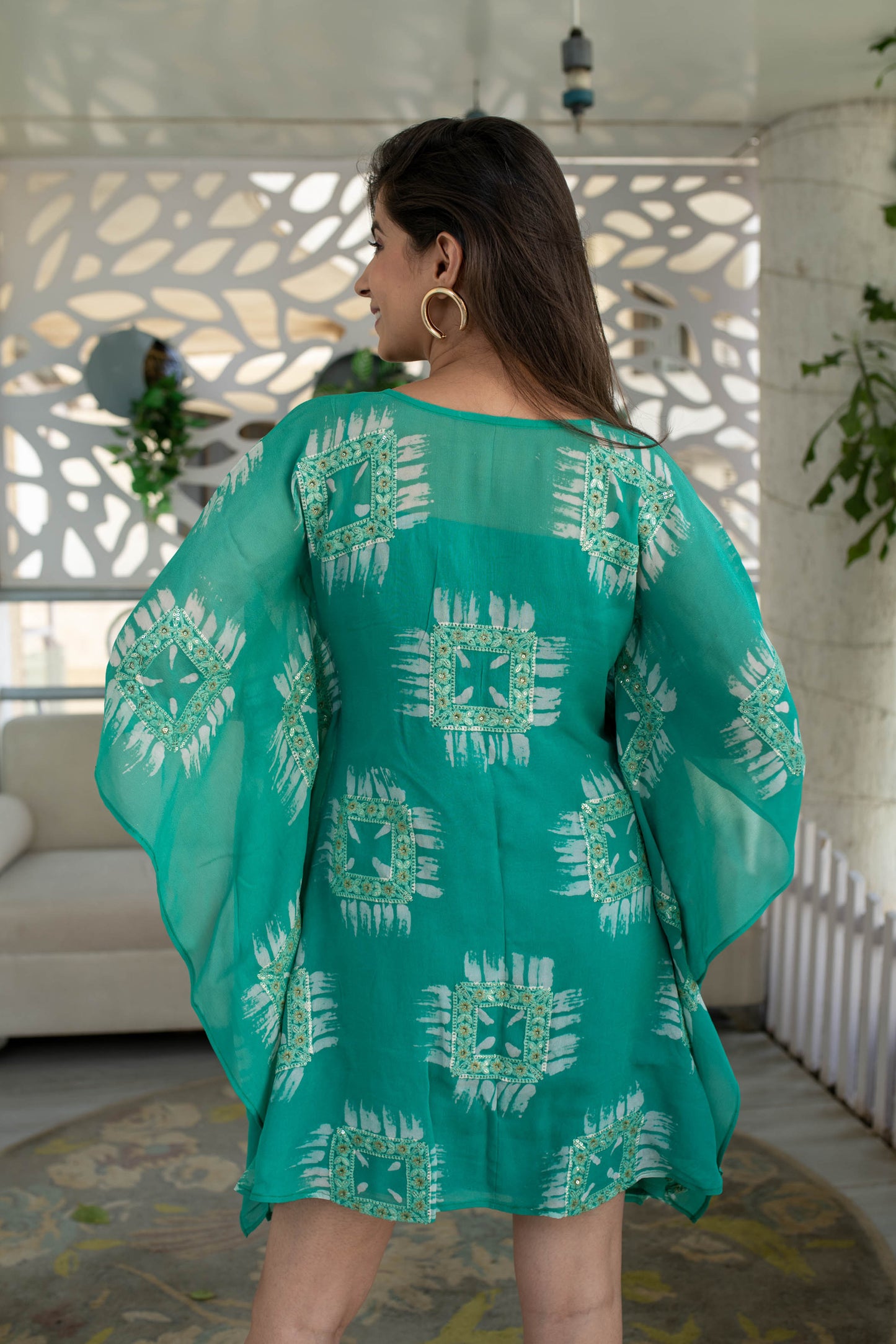 Women's Sea Green Thread And Sequin Work Kaftan (1pc) - Label Shaurya Sanadhya