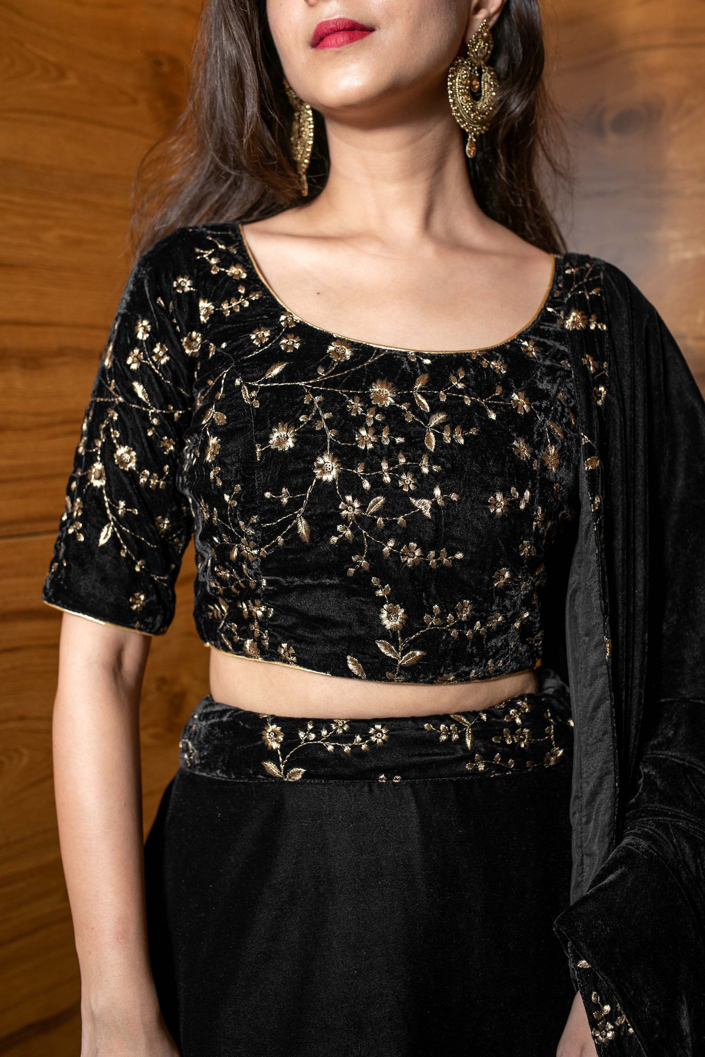 Women's Black Sequin and Zari Work Velvet Lehenga - Label Shaurya Sanadhya