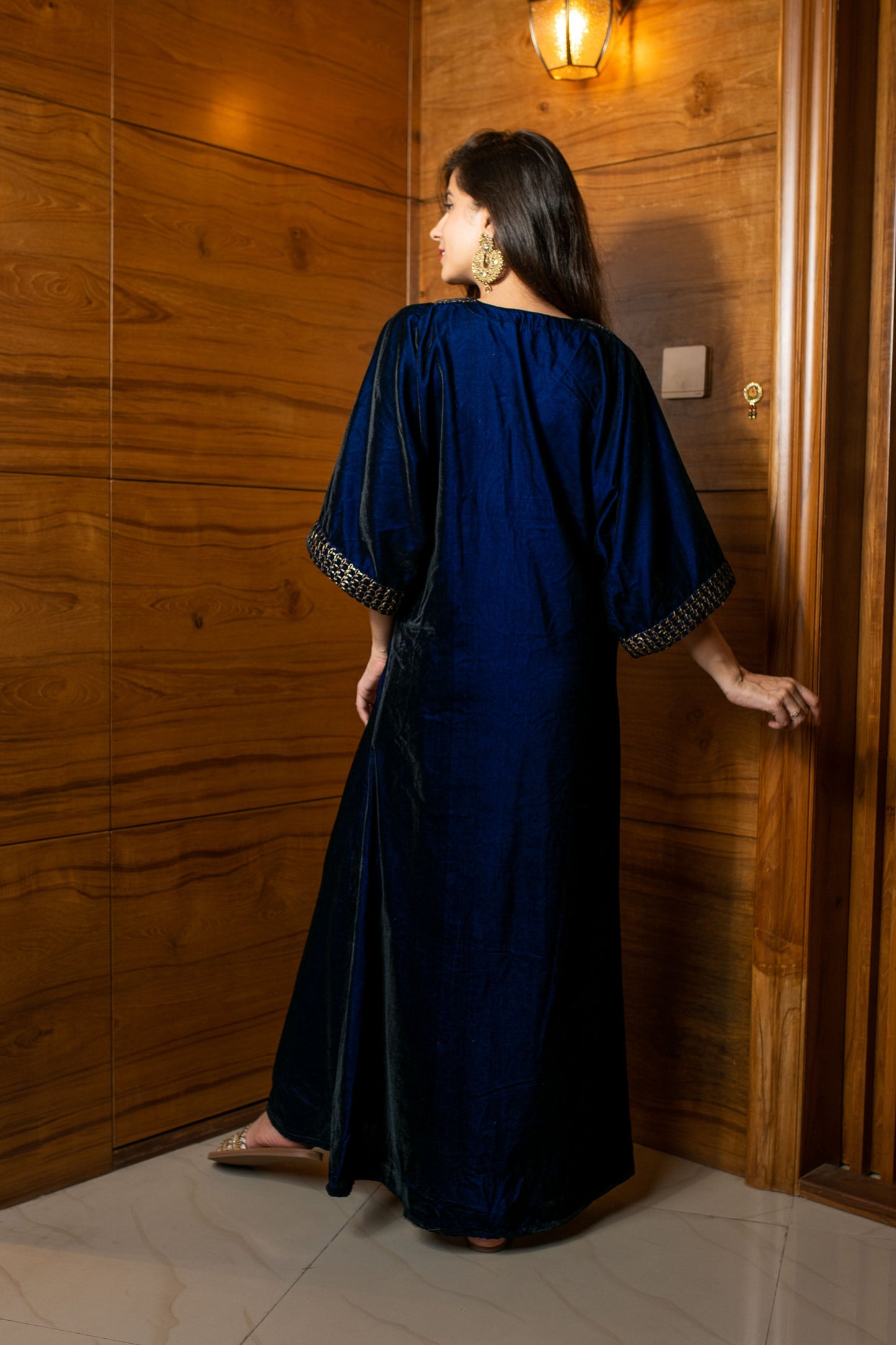 Women's Royal Blue Velvet Kaftan - Label Shaurya Sanadhya