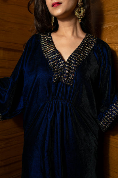 Women's Royal Blue Velvet Kaftan - Label Shaurya Sanadhya