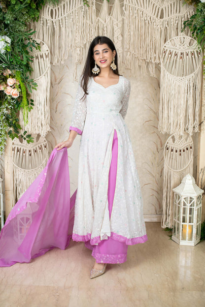 Women's White And Lavender (3pcs set) - Anarkali Label Shaurya Sanadhya