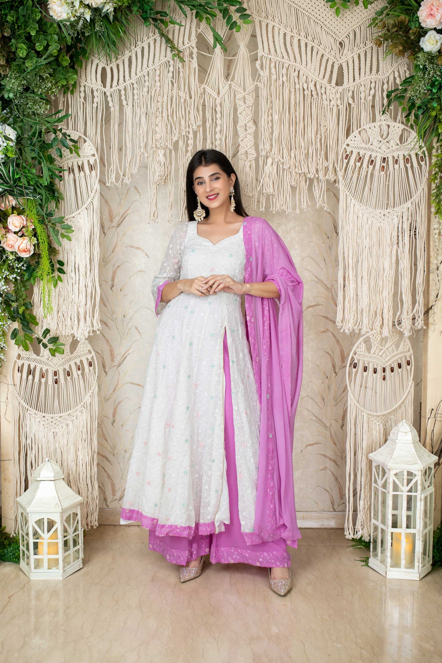 Women's White And Lavender (3pcs set) - Anarkali Label Shaurya Sanadhya