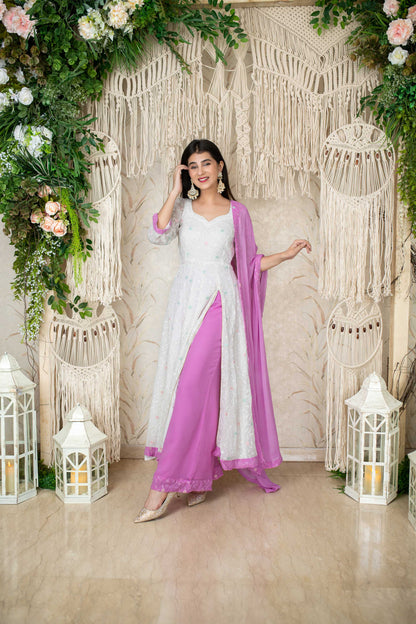 Women's White And Lavender (3pcs set) - Anarkali Label Shaurya Sanadhya