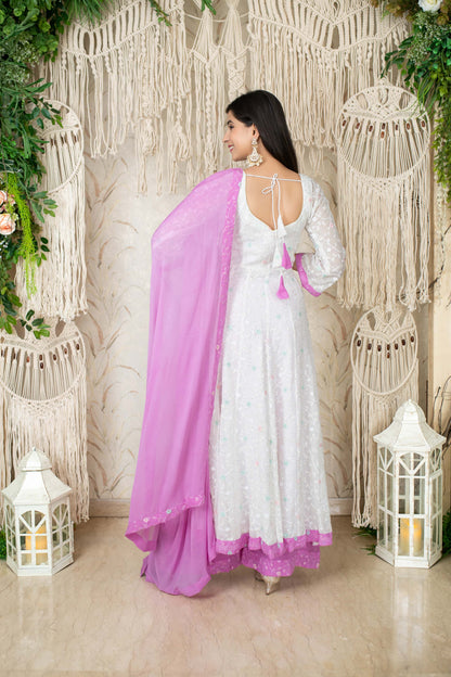 Women's White And Lavender (3pcs set) - Anarkali Label Shaurya Sanadhya