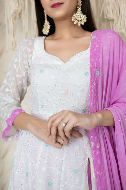 Women's White And Lavender (3pcs set) - Anarkali Label Shaurya Sanadhya