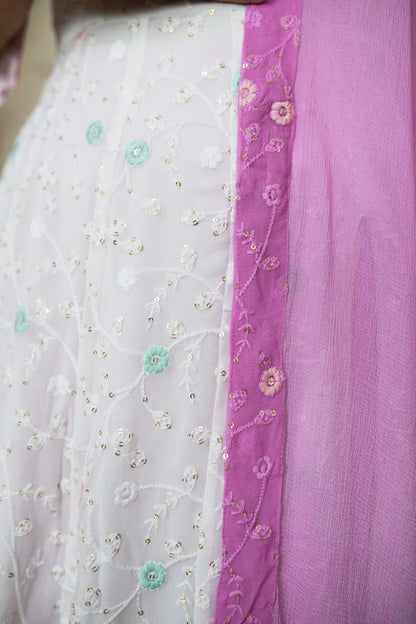 Women's White And Lavender (3pcs set) - Anarkali Label Shaurya Sanadhya