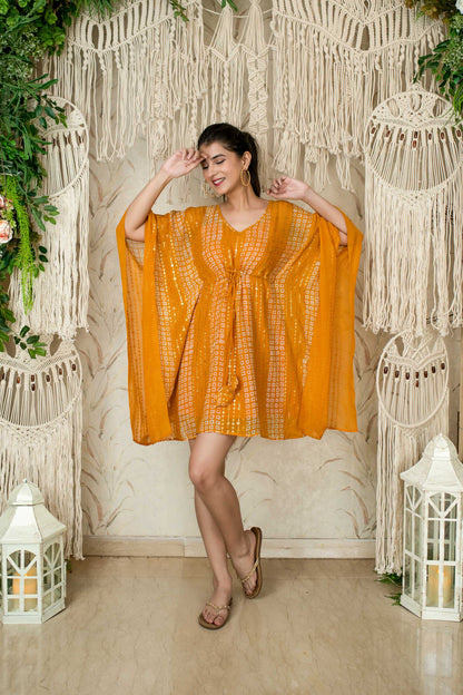 Women's Mustard Thread Work And Sequin Kaftan (1pc) - Label Shaurya Sanadhya