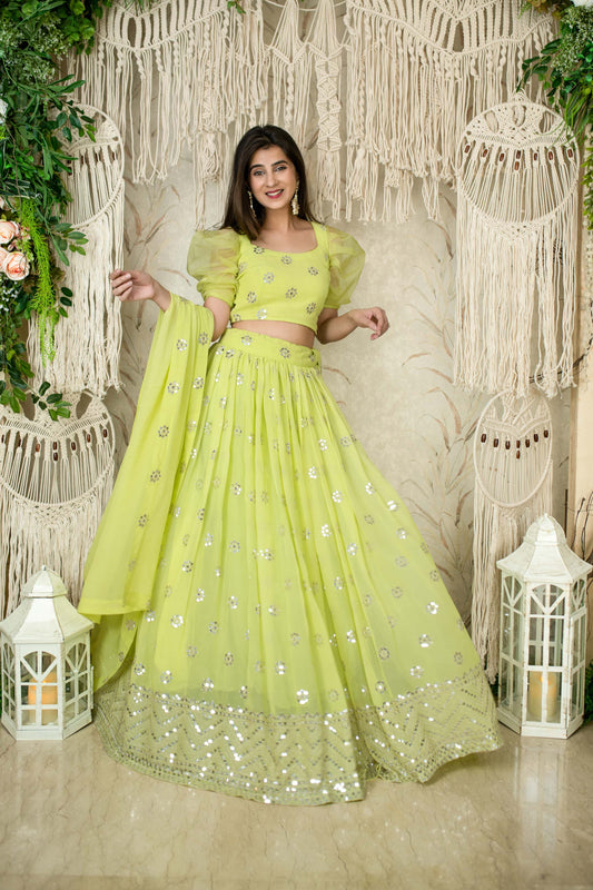 Women's Monochrome Pastel Green Lehenga (3pc Set) - Label Shaurya Sanadhya