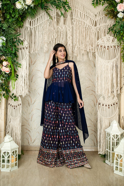 Women's Blue Paplum Thread Work Pallazo - Label Shaurya Sanadhya