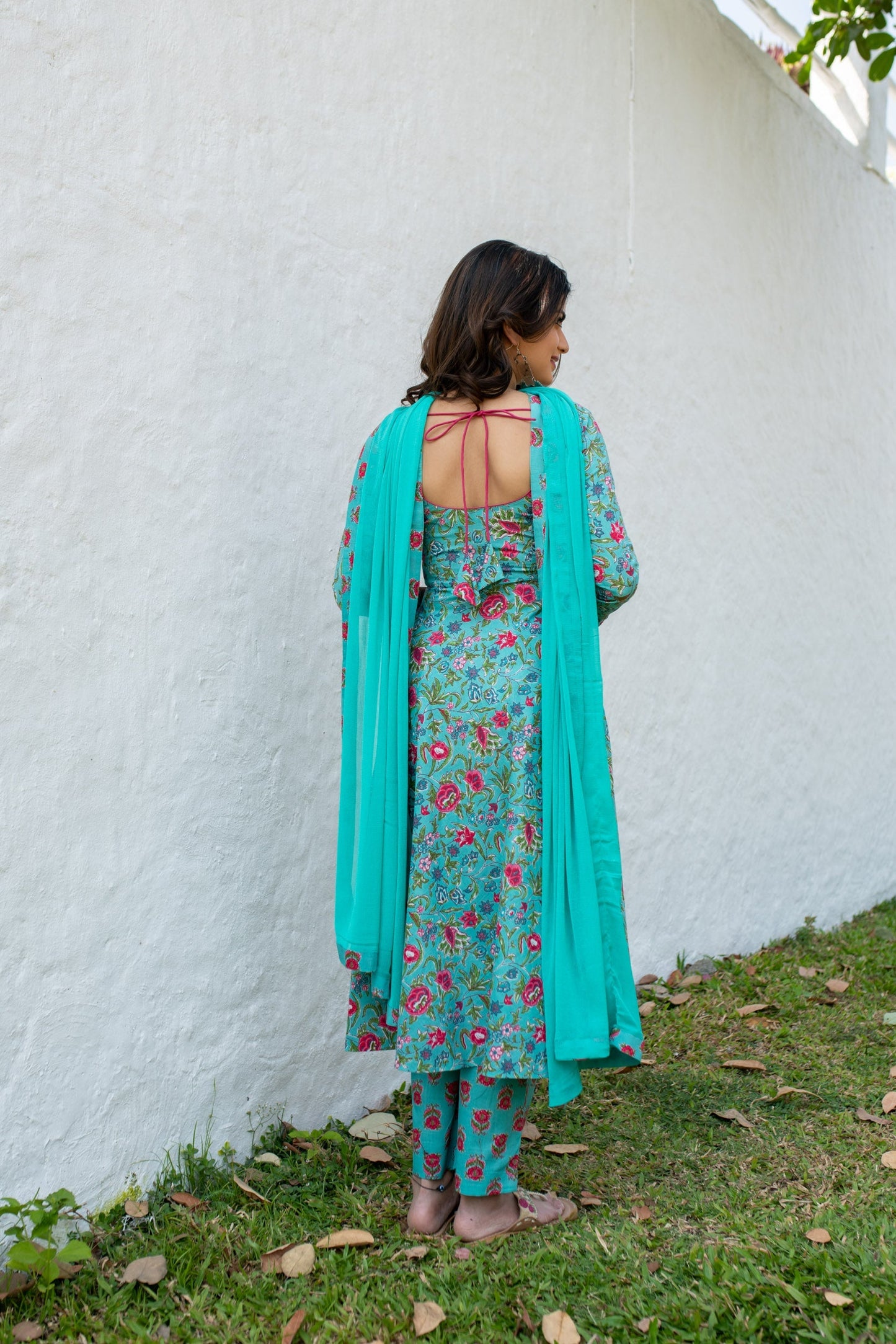 Sea Green Floral Cotton Kurta Set