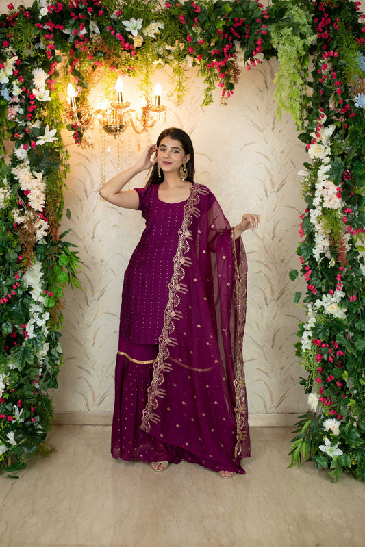 Women's Wine Sharara Set - Label Shaurya Sanadhya