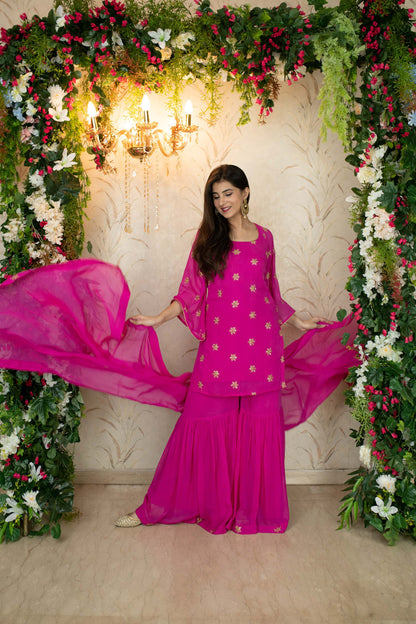 Women's Rani Pink Sharara Set - Label Shaurya Sanadhya