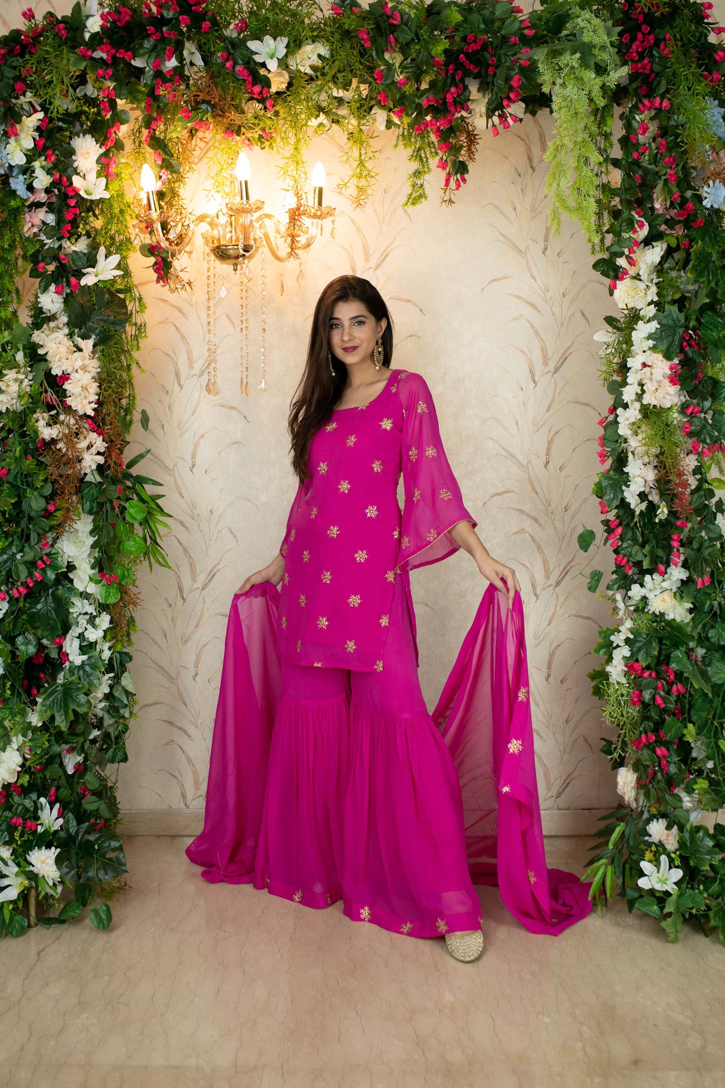 Women's Rani Pink Sharara Set - Label Shaurya Sanadhya