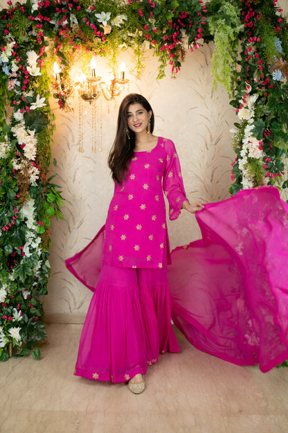 Women's Rani Pink Sharara Set - Label Shaurya Sanadhya