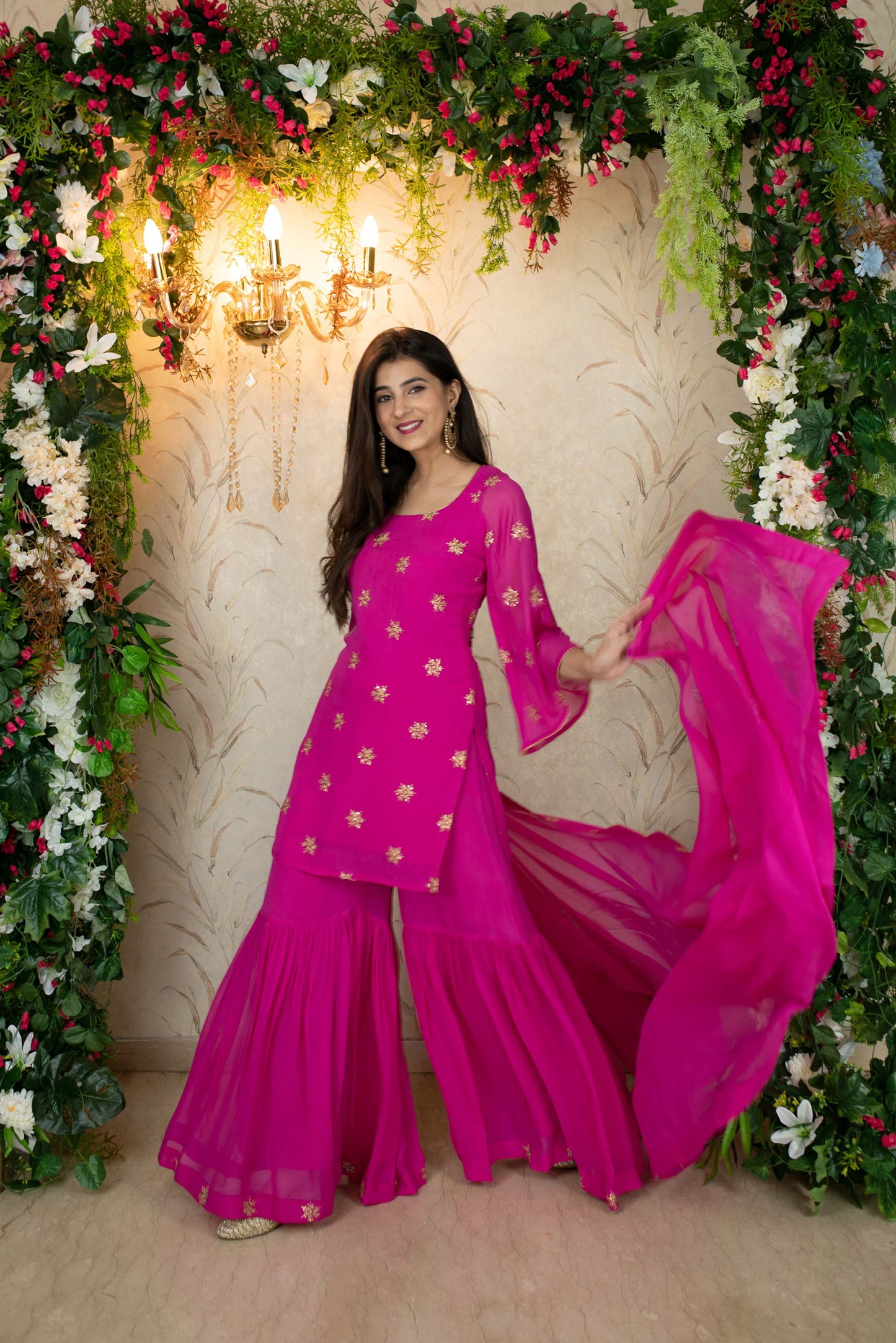 Women's Rani Pink Sharara Set - Label Shaurya Sanadhya