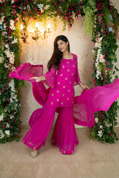 Women's Rani Pink Sharara Set - Label Shaurya Sanadhya