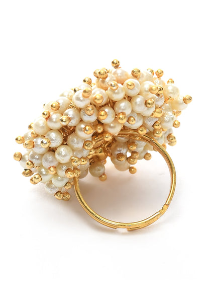 Women's Gold-Plated With Pearls Ring