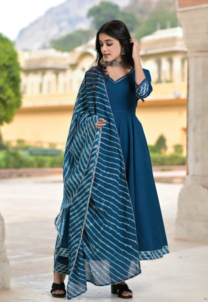 Women's Miera Blue Anarkali Suit Set