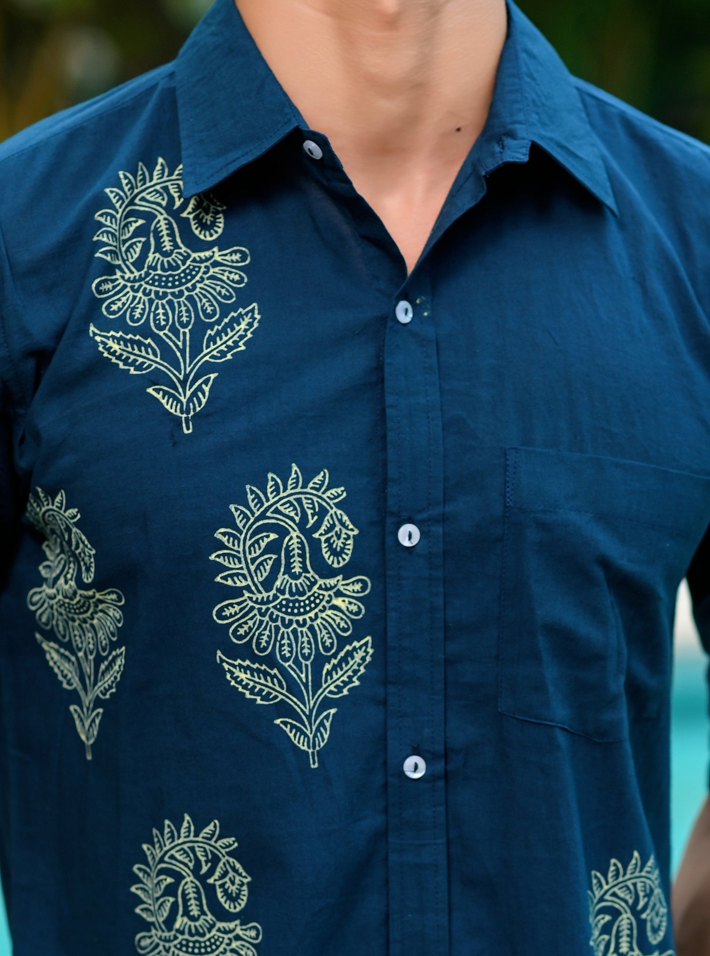 Men's Blue Hand Block Printed Shirt