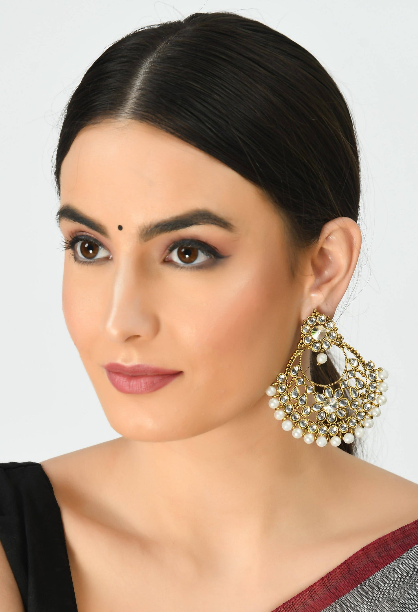 Gold-Plated Kundan & Pearls Earrings Jker_067