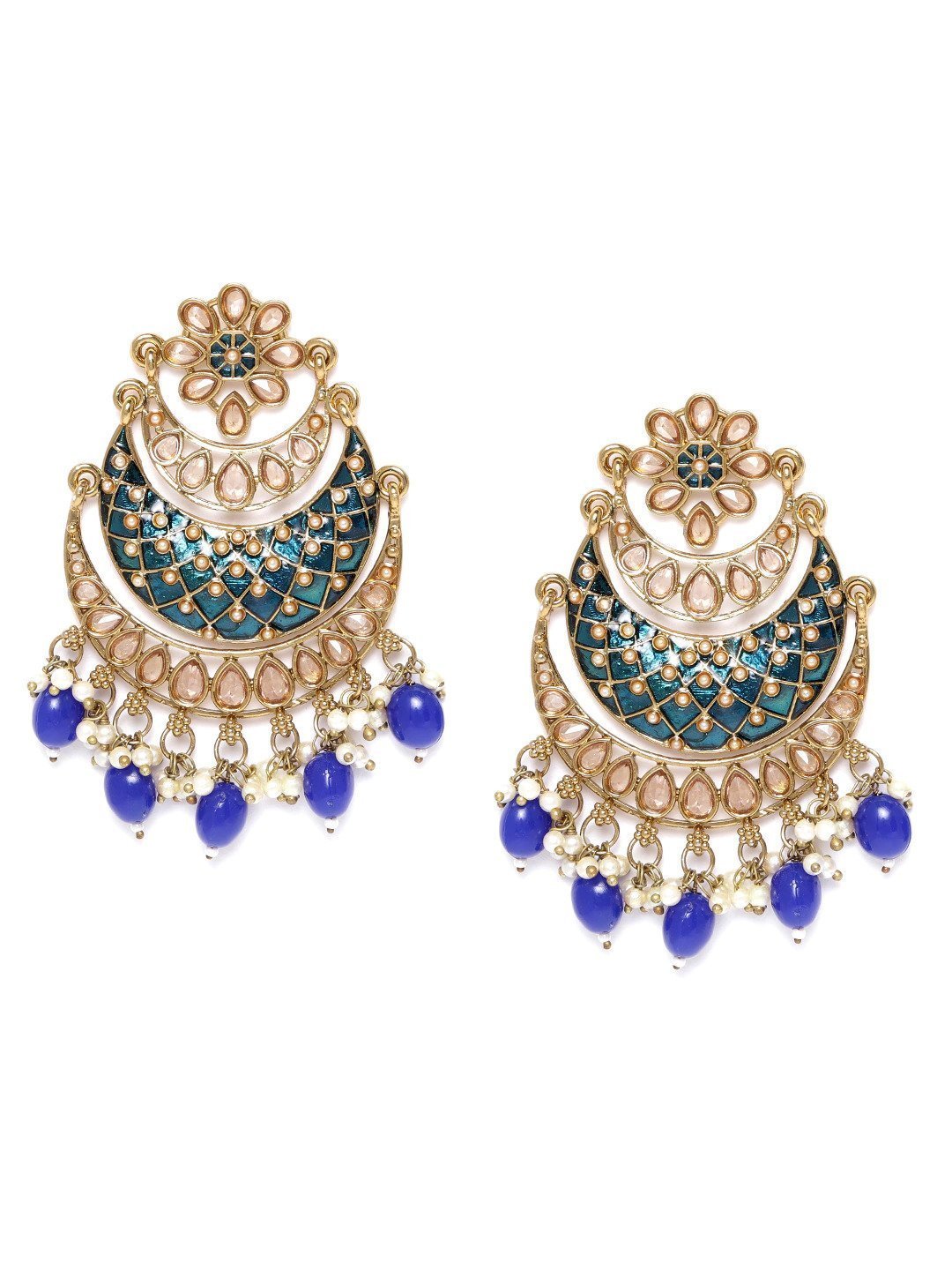 Women's Gold-Plated Stone Studded Handcrafted Chandbali with Bead drop