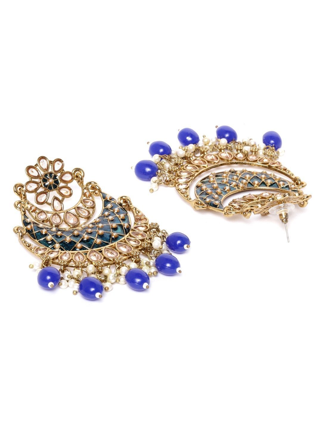 Women's Gold-Plated Stone Studded Handcrafted Chandbali with Bead drop