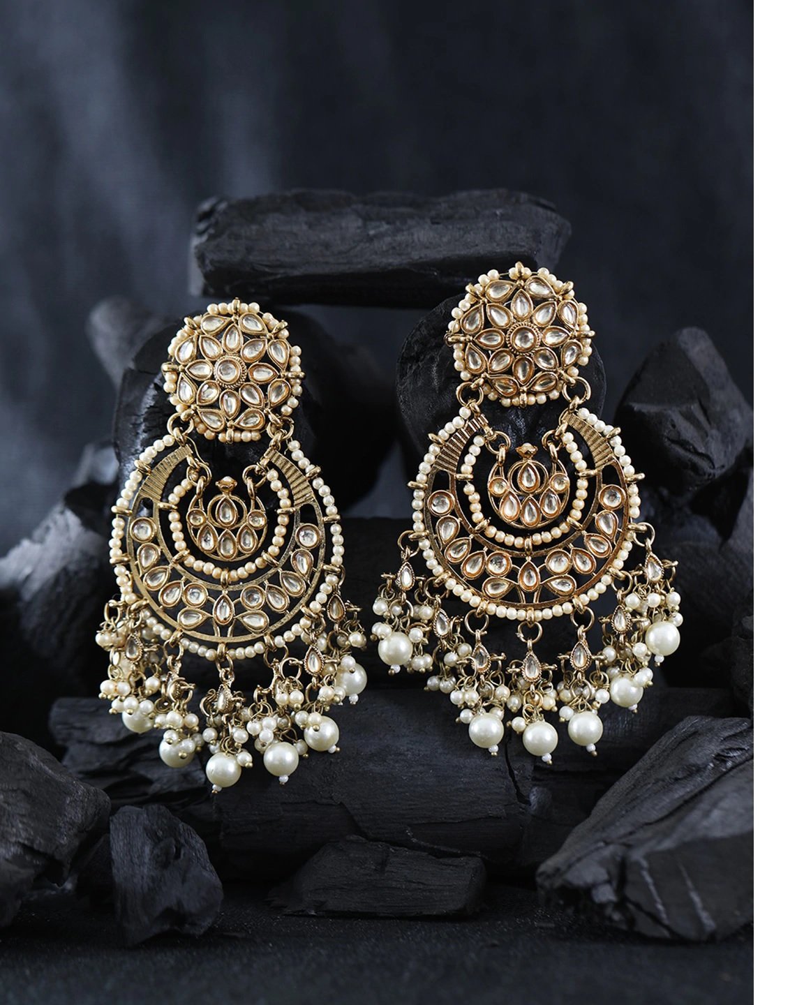 Women's Gold-Plated Stone Studded Chandbali With Pearl Drop